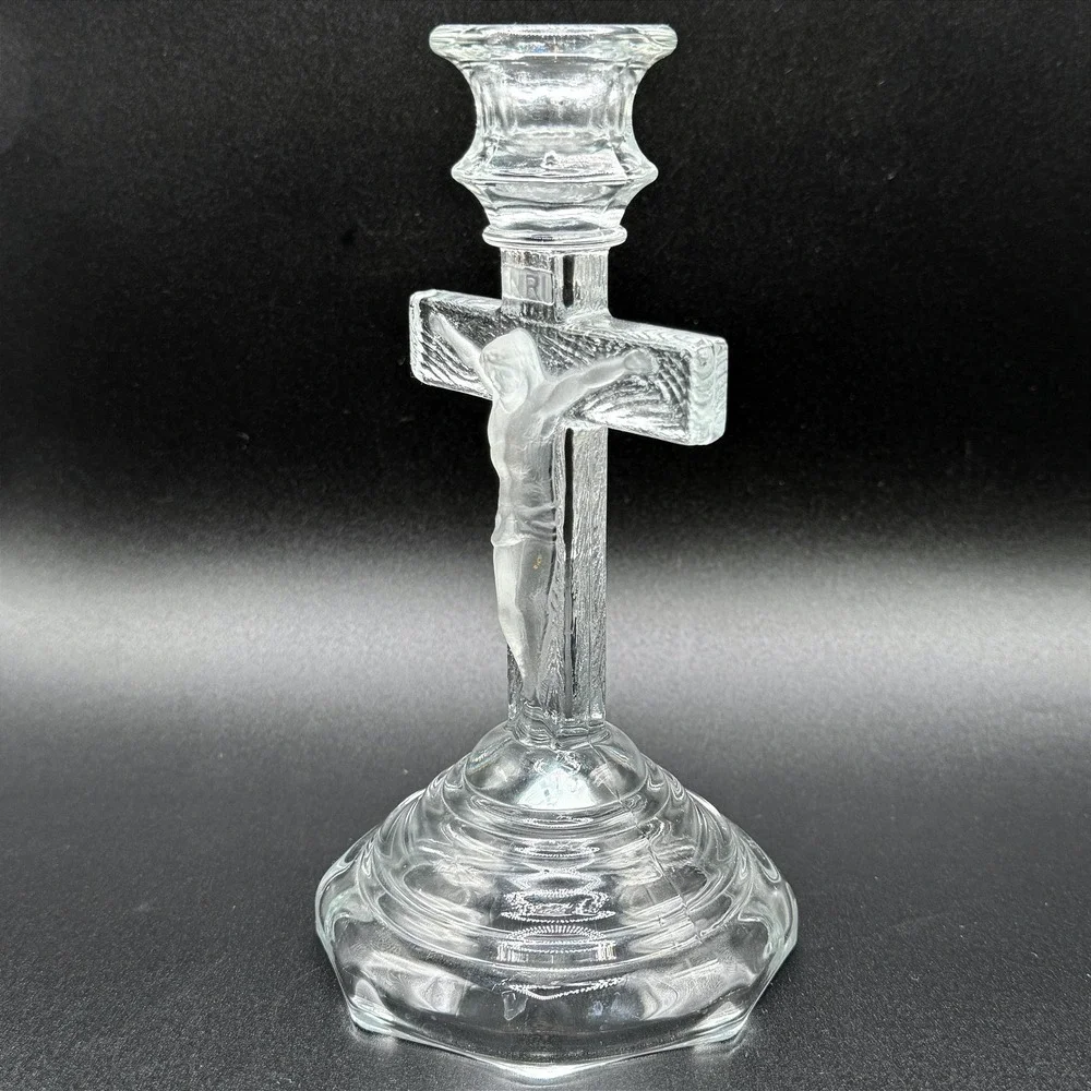 Vintage Home Interiors Glass Crucifix Candle Holder Jesus Religious‎ Cross USA